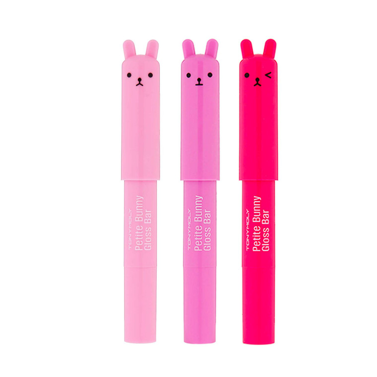 TONYMOLY Petit Bunny Lip Gloss for Women, Long Lasting Lip Crayon, Korean Lips Gloss, Vitamin E Enriched, Soften & Moisturize Lips, 3 pk