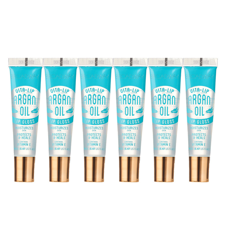 Ruby Kisses Broadway Vita-Lip Clear Lip Gloss (Argan Oil 6 Pack), Ultra-Hydrating & Soothing Formula with Multi-Vitamin Oils, High-Shine Non-Sticky F