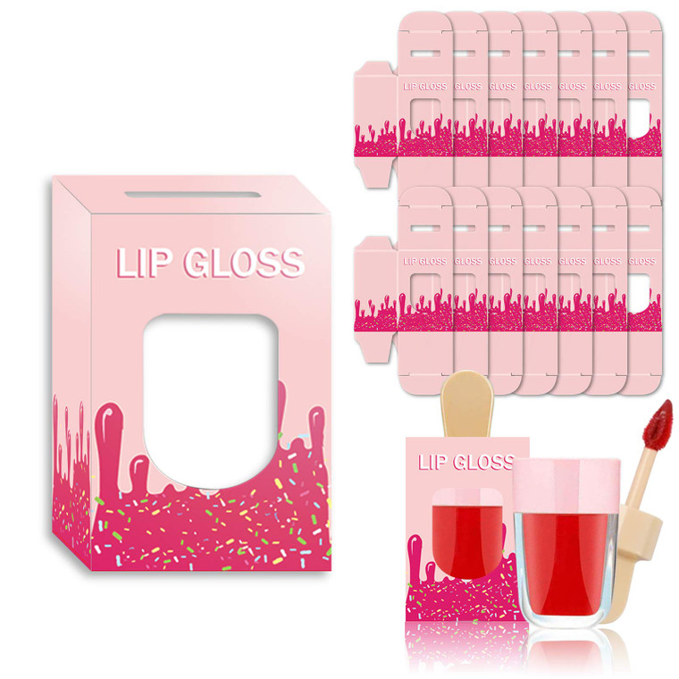 ANZKA 15 Pack Ice-cream Lip Gloss Tube Boxes Packaging, Pink Lip Gloss Boxes for 2.68x1.62 Inch Ice Cream Shaped Empty Lipgloss Tubes, Pink Ice Cream