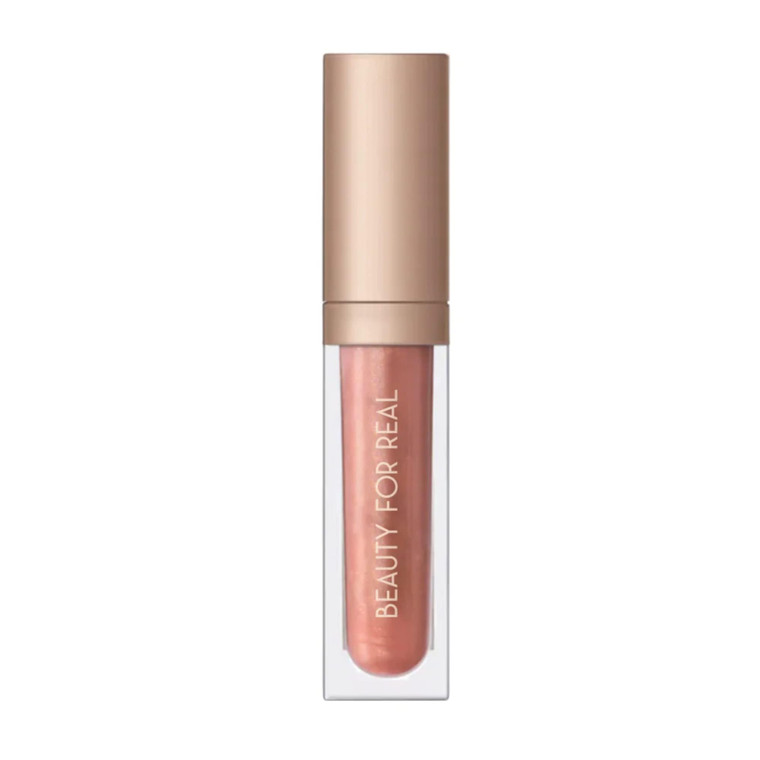 Beauty For Real Lip Gloss + Shine, Turned On - Neutral Rose - Non-Sticky Plumping & Hydrating Gloss - Light & Mirror In Cap - Contains Marine Collage