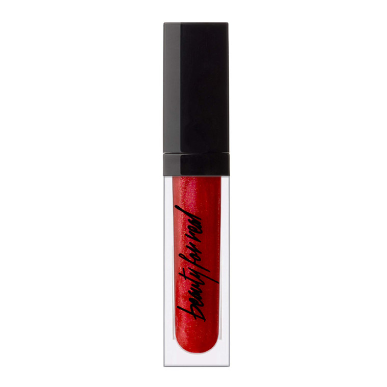 Beauty For Real Lip Gloss + Shine, Light My Fire - Opaque Everyday Red - Non-Sticky Plumping & Hydrating Gloss - Light & Mirror In Cap - Contains Mar
