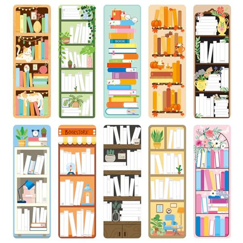 JSRQT 30 Pieces Bookshelf Design Bookmarks Double-Sided Reading Page Markers Paper for Book Lovers Gifts Tracker School Supplies Clips Mark