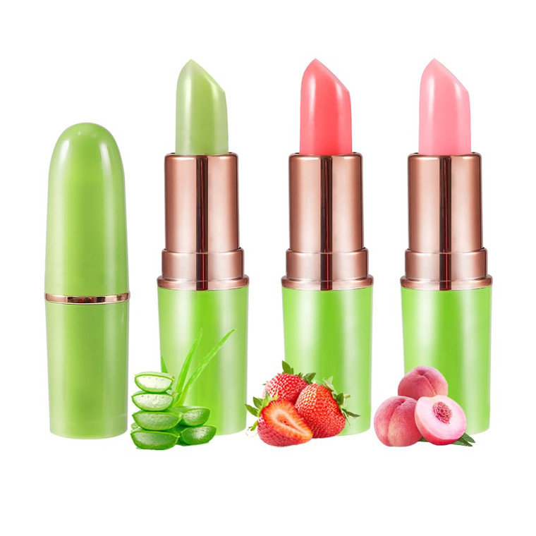BINGBRUSH Aloe vera Color Changing Lipstick,Moisturizer Long Lasting Lip Care Magic Lip Gloss,Makeup Lipstick Set (3pcs Aloe+Strawberry+ Peach, 3 Cou