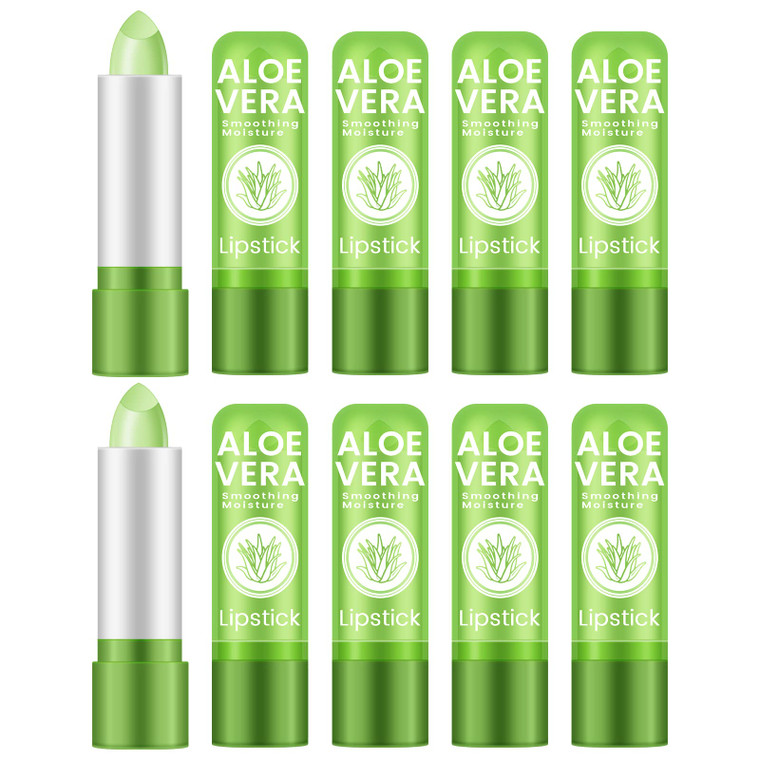 Ownest 10 Pcs Aloe Vera Lip Balm, PH Color Changing Lipstick, Change from Green to Natural Pink, Deep Hydrating Tinted Lip Balm, Daily Lip Moisturize