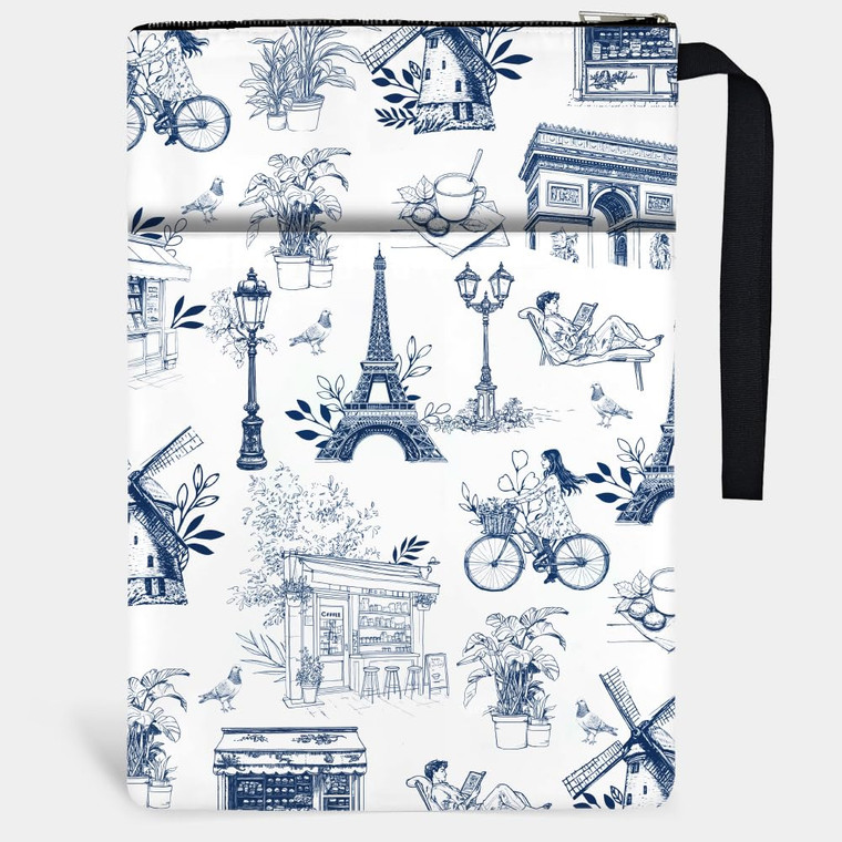 Hobbspring 1pc Paperbacks Book Covers 13.4x9.45 inch Eiffel Tower Books Pouches Romantic France Book Sleeve with Zipper and Front Pocket Bookish Book