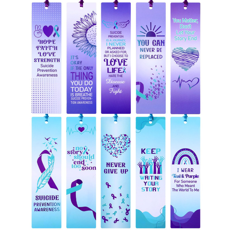 Fuyoooo 100 Pcs Suicide Prevention Awareness Bookmarks, World Suicide Prevention Day Gift Set for Suicide Prevention Awareness Seminar Stationery Sup