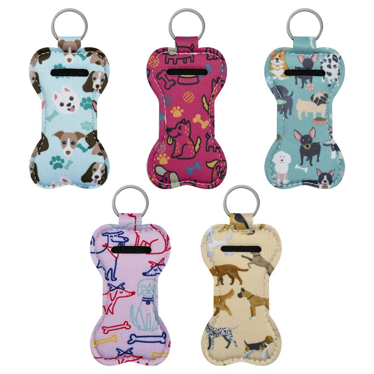 Beautyflier Neoprene Lip Balm Lipstick Keychain Holder (Dog Pattern)