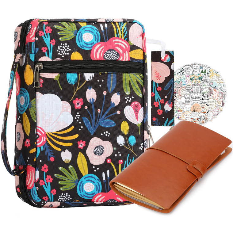 LESES Bible Cover Case for Women, Bible Carrying Cases with Handle & A6 Planner, Zippered Bible Holder Bag with Pockets Study Supplies Gift for Girls