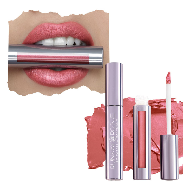 Runway Rogue Pearl Glam Long Wear Shimmer Liquid Lipstick, Metallic Coral-Pink Lipstick with Silver and Gold Shimmer, Starlet