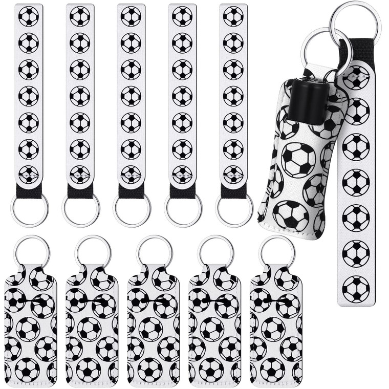Sureio 20 Pcs Soccer Lipstick Holder Soccer Keychains Bulk Gifts for Team Portable Wristlet Keychain Lanyard for Lipstick