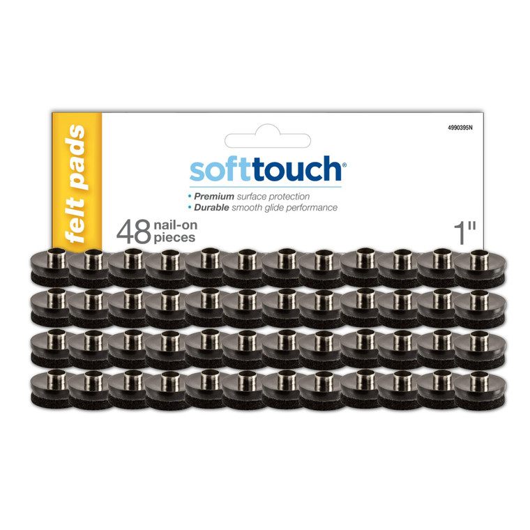 softtouch 1" Round Nail On Heavy Duty Felt Furniture Pads for Wood Furniture, Protect Hard Floor Surfaces from Scratches, Black (48 Pack)