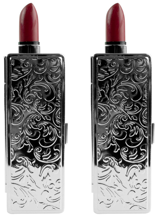 Stephanie Imports Set of 2 Rectangular Vintage Lipstick Cases With Glass Mirror (Silver Victorian)