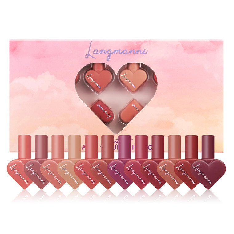 12 Colors Sweet Heart Velvet Matte Liquid Waterproof Long-Lasting Lipstick Set