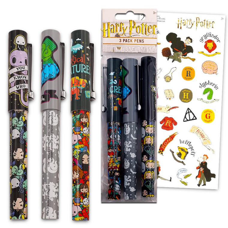 Harry Potter Pen Set Bundle ~ 3 Deluxe Hogwarts Pens Plus Sticker Sheet | Harry Potter School Supplies Office Supplies