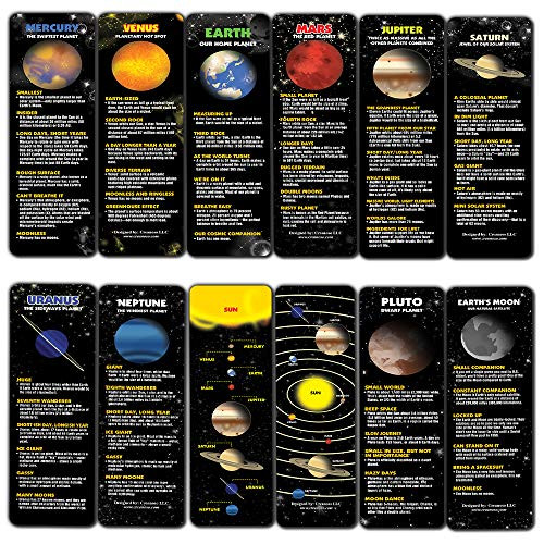 Creanoso Planet Facts Bookmark Cards (12-Pack)  Premium Quality Book Page Clipper Set  Educational Science Bookmarks for Boys, Girls, Men, Women, T