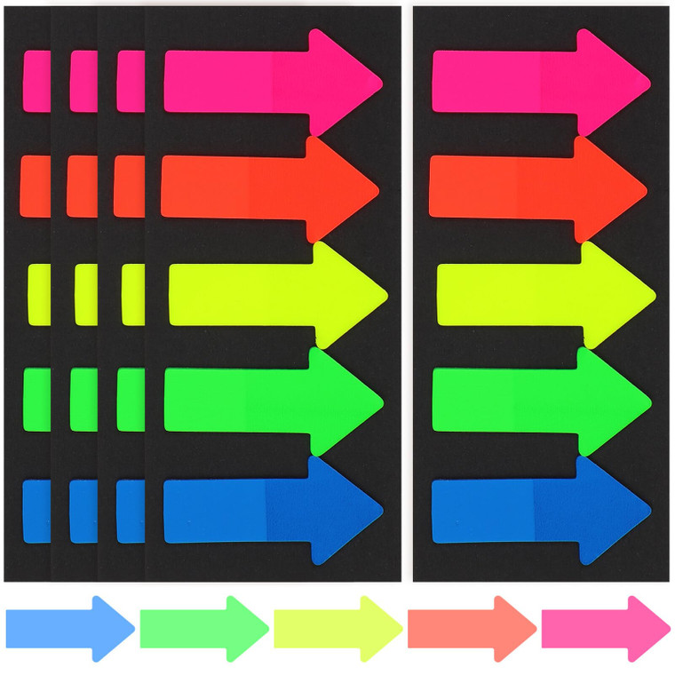 NUOBESTY 10Sets of Neon Page Marker Arrow Stickers Colored Index Tabs Flags Bookmarks Sticky Notes for Home Office Students