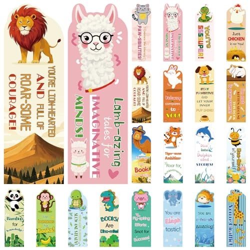 Zhirlyn 100 Whimsical Animal Pun Bookmarks  20 Motivational Designs with Hilarious Quotes (6x2), Classroom Reading Incentives, Teacher Gifts & Boo