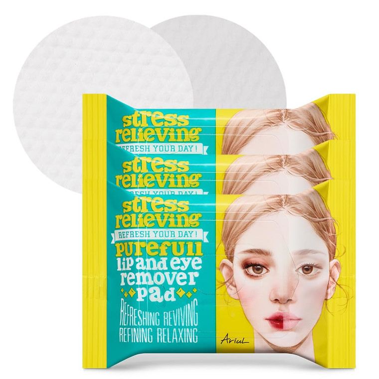 Ariul Stress Relieving Purefull Lip & Eye Remover Pads  Gently Removes Stubborn Makeup, Hydrating & Soothing Formula, Korean Skincare with Natural I
