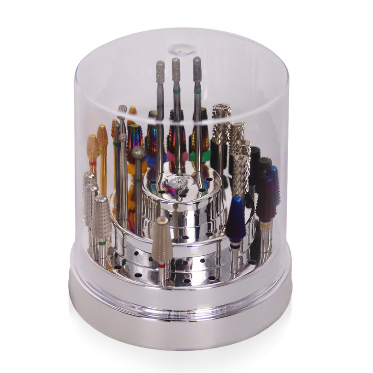 PANA Round Cake Tier Nail Drill Bit Holder Display Organizer Case - Dustproof Carbide Bit Storage Container Box For Manicure Tools Nail Salon - 48 Ho