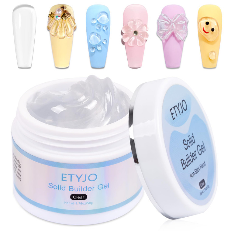 Solid Gel Builder for Nails 50g Large Capacity Clear Non-Stick 3D Carving Gel for Nail art Hand Nail Extension Art Hard Gels for Nails Salon UV Home