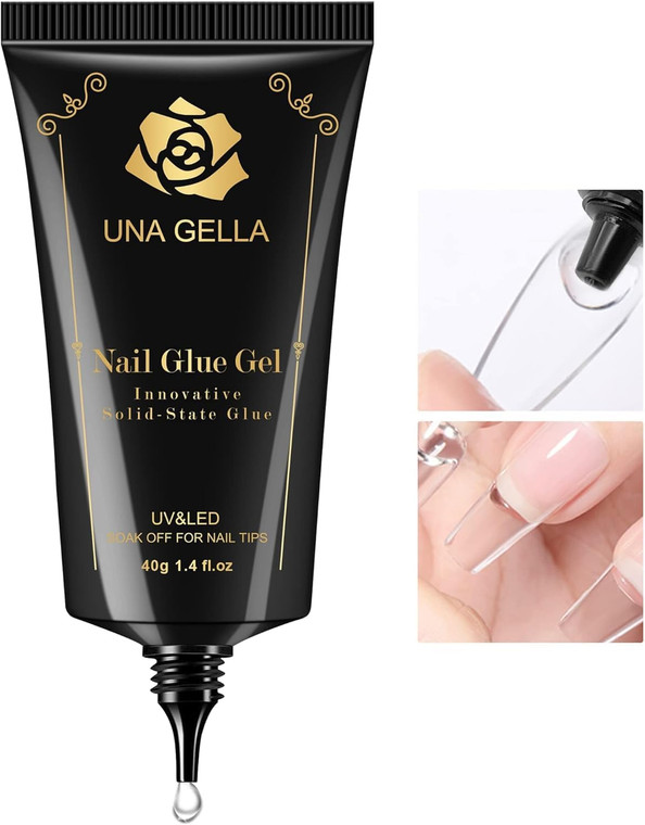 UNA GELLA Gel Nail Glue, Solid Nails Gl ue Gel 40g Lamp Curing Needed Soak Off G LUE Strong Nail G LUE G el for Acrylic Fake Nails Tips Extension Pre