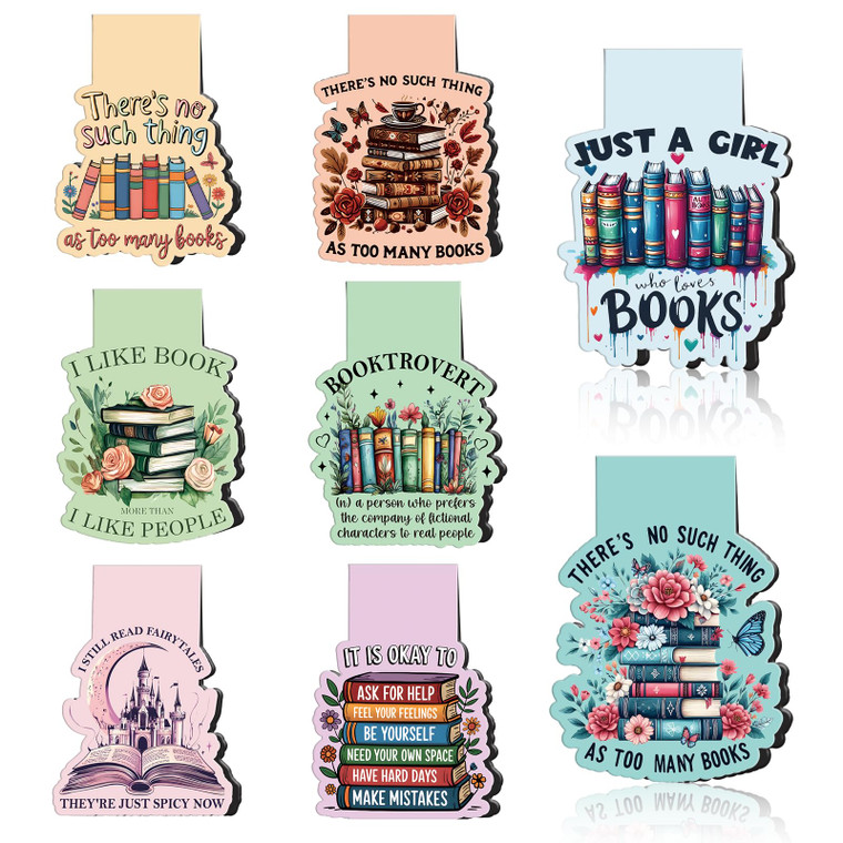 Book Lovers Magnetic Bookmark Gifts - Wxiben 8 Pcs Funny Bookmarks Magnetic for Women Bookworm Book Mark Magnets Page Markers Clip for Women Men Read