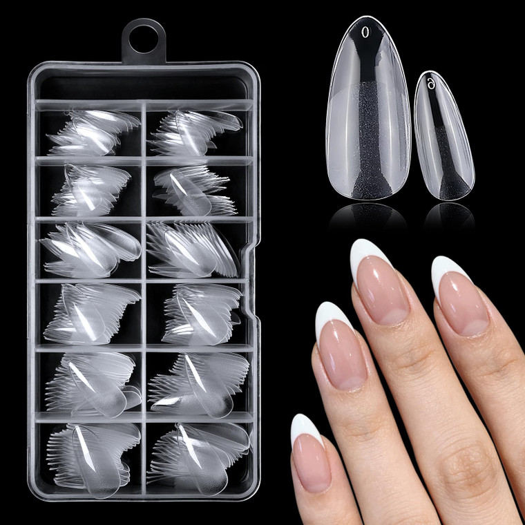AddFavor 240pcs Almond Nail Tips Clear Full Cover Medium Length Short Almond Fake Nails Acrylic Gel Nail Tips for Salon and Home Nail Art Manicure 12