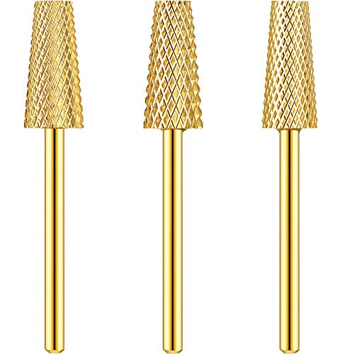 3 Pieces Tapered Barrel Carbide Nail Drill Bit, 3 Sizes Carbide Nail Drill Bit Acrylic File Cuticle, Art Tools for Gel Manicure Pedicure(XF, F, M,Gol