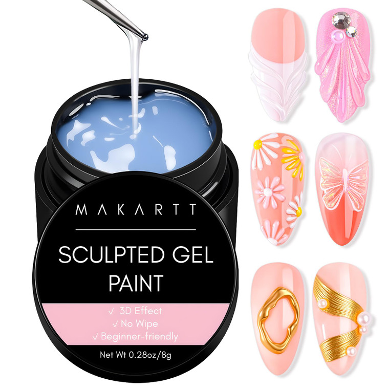 Makartt 3D Gel Nail Art: Clear 3D Painting Gels for Chrome Powder, 3D Sculpting No Wipe for Gel Nail Polish, 3D Carving Drawing Gels for Nails Art at