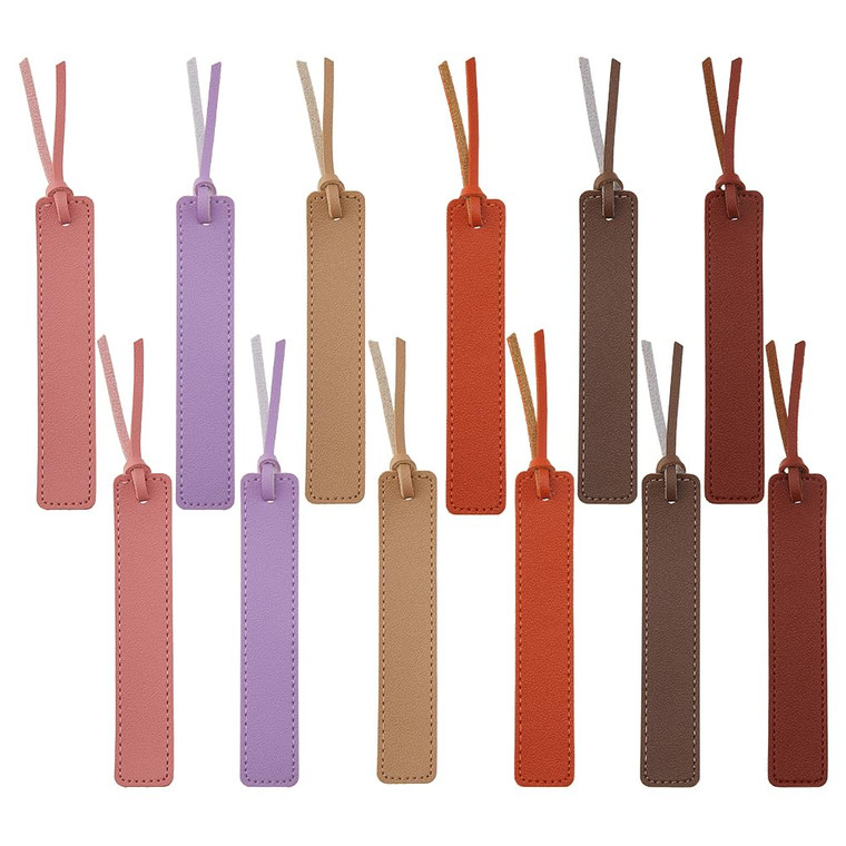 SUPERFINDINGS 12Pcs 6 Colors Leather Bookmark Handmade Stitched Book Marks Colorful Bookmarks with Leather Rope Page Markers Reading Gifts for Reader