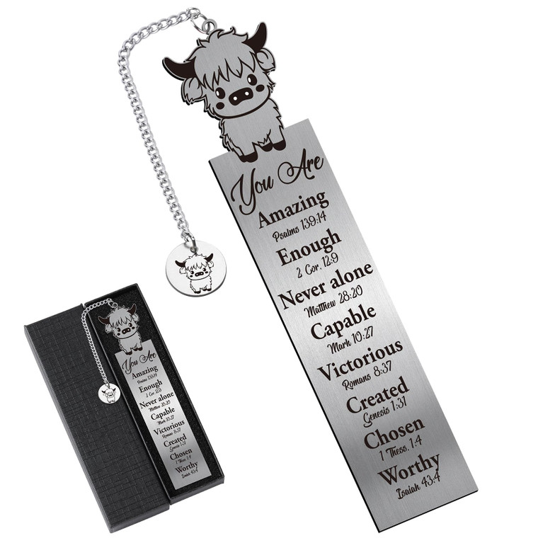 Berirexrion Bible Verse Bookmark Gifts - Highland Cow Lover Christian Metal Book Marks Women Inspirational Mental Animal Page Marker Study Supplies R