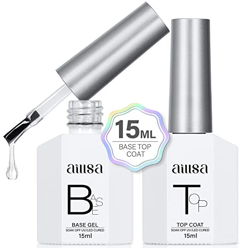 AILLSA Base and Top Coat Gel Nail Polish Top and Base Coat Nail Polish Soak Off Long Lasting Clear Base Gel High Gloss Shine No Wipe Top Coat for DIY