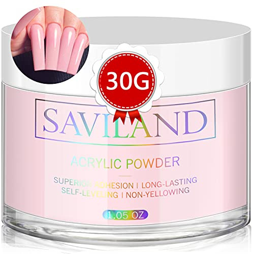 Saviland Pink Acrylic Powder: 30g Professional Colored Acrylic Nail Powder Polymer for French Manicure DIY Nail Art Extension 3D Carving, Long Lastin