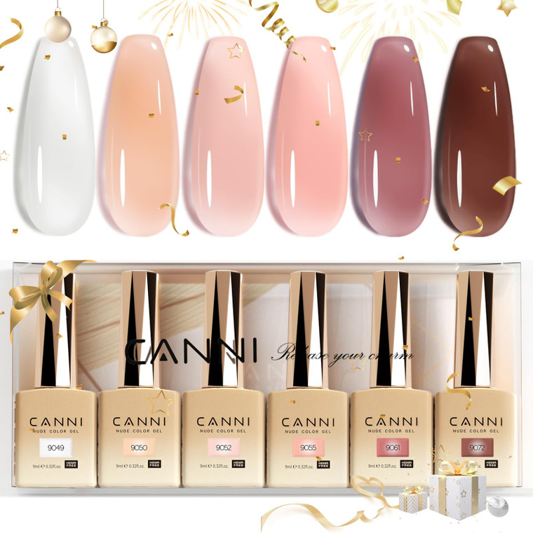 CANNI 9ml Hema-Free Jelly Gel Nail Polish Set- 6Pcs Jelly Nude Pink Neutral Transparent Milky White Colors Kit,Soak Off LED Manicure Kit DIY at Home