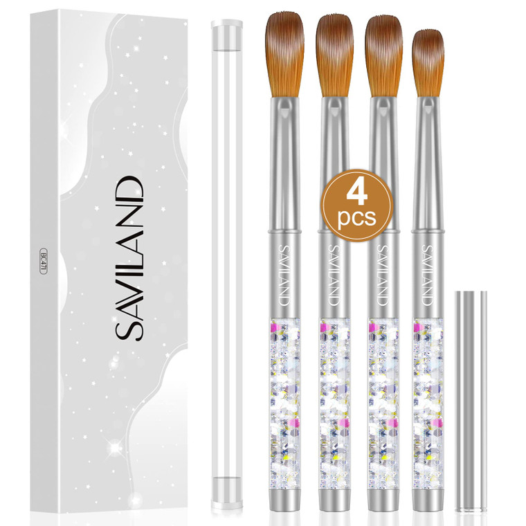 SAVILAND Kolinsky Acrylic Nail Brush Set: Size 6,10,12,14 Professional Nail Art Brushes with Silver Handle for Acrylic Powder, Nail Extensions & 3D C