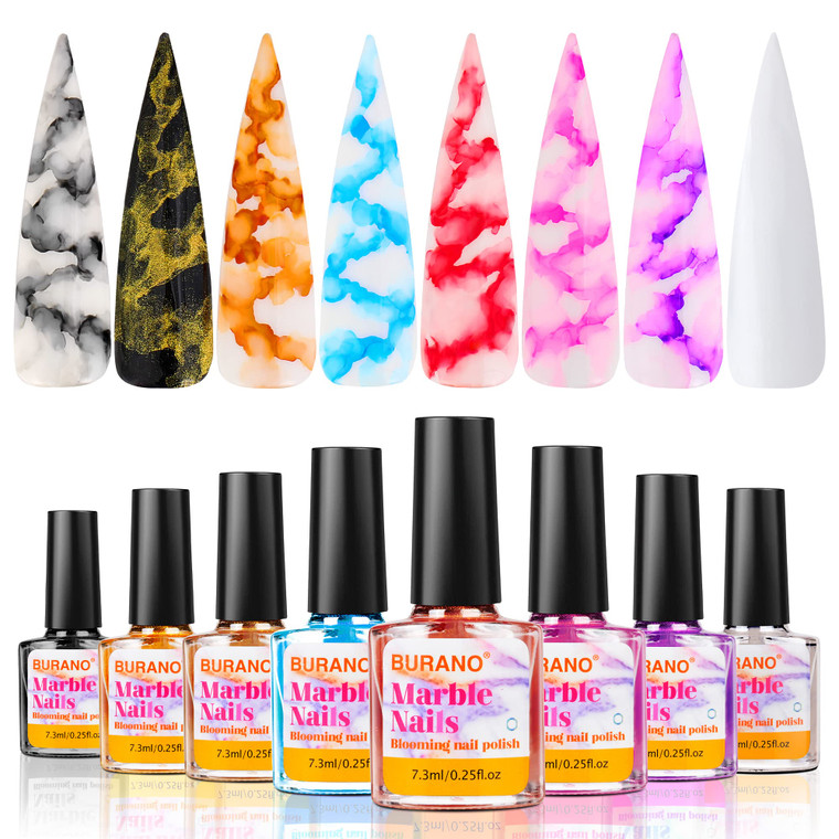 BURANO Marble Nail Gel Polish, Blooming Gel Nail Polish Glitter Effect Nail Marble Effect for Nails Art Set 8 Colors Fall Winter (Marbley, 7.3ml)