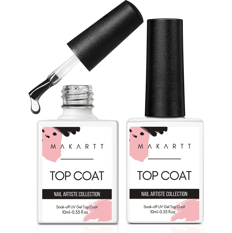 Makartt Gel Top Coat - 2 PCS No Wipe Top Coat Gel Nail Polish High Glossy Shine Finish Long Lasting, 10ML Clear Soak Off UV Nail Lamp, Salon Quality