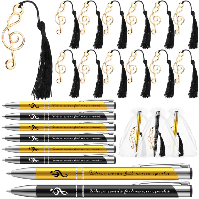 15 Sets Music Party Favors Include 15 Where Words Fail Speaks Music Pens 15 Metal Musical Symbols Bookmark with Tassels Musical Choir Prizes Gifts Pi