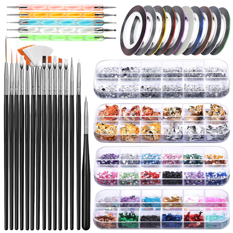Teenitor Nail Art Kit Nail Art Tools, Nail Design Kit with Nail Art Brushes, Nail Tape Nail Gems Rhinestones, Nail Dotting Tools Nail Foil, Butterfly