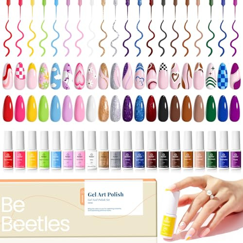 Beetles French Tip Gel Liner Nail Polish Set- 20 Colors Nail Art Polish Brown Glitter Pink Blue White Red Purple Swirl Gel Nails Polish Nails Art Pai