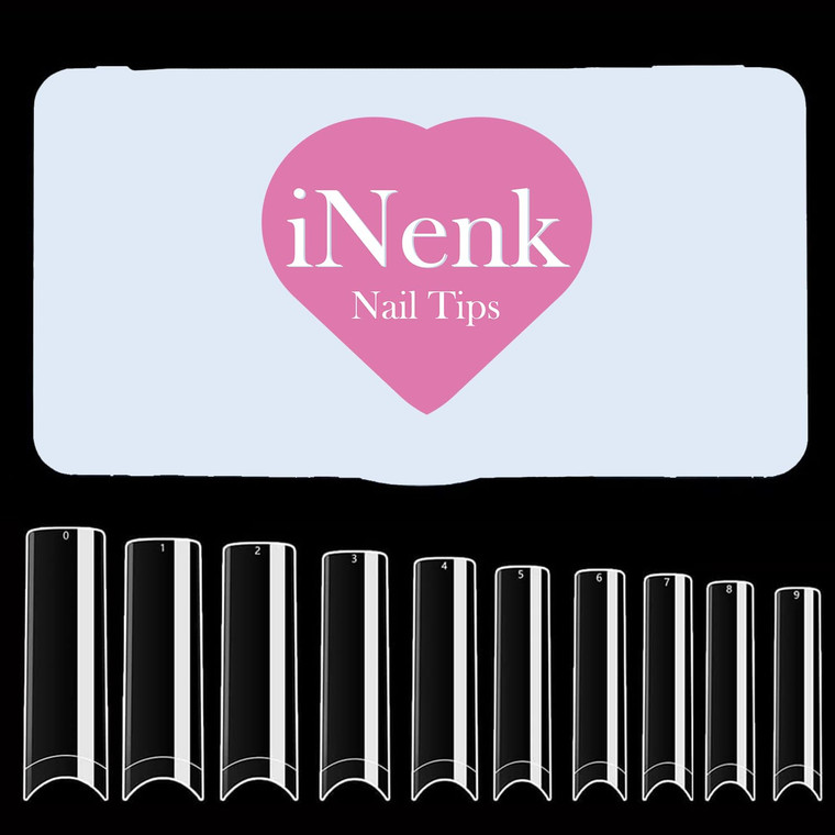 INENK Flattened No C Curve XXL Square Nail Tips, Clear Half Cover Tapered Square Straight Nail Tips Flat for Acrylic Nails Salons and DIY with a Box(
