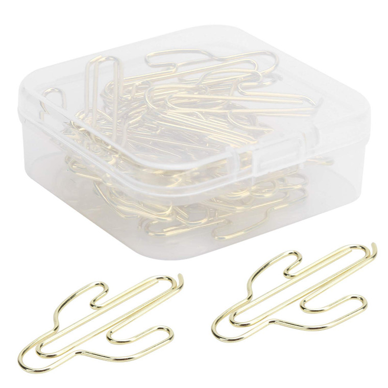 TOPINCN 20pcs Paper Clips Bookmark Gold Paper Clip Cactus Shape Bookmark for Organizing Documents and Office Accessories