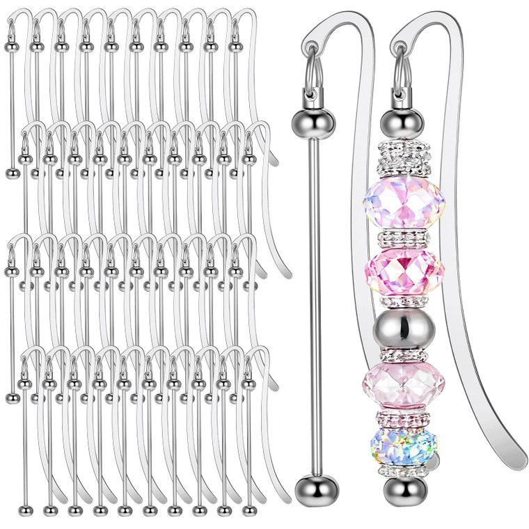 SHENLIU 50 Pcs Beadable Bookmarks DIY Metal Blank Bar Modern Bookmark DIY Bookmarks Craft Jewelry Pendant Charm Gift for Book Lovers Student Teacher