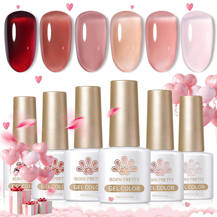 Born Pretty Jelly Nude Pink Gel Nail Polish Red Burgundy Blood Wine Red Valentine's Day Gel Polish Sheer Transparent Gel Polish Kit Wild Rose for Sal