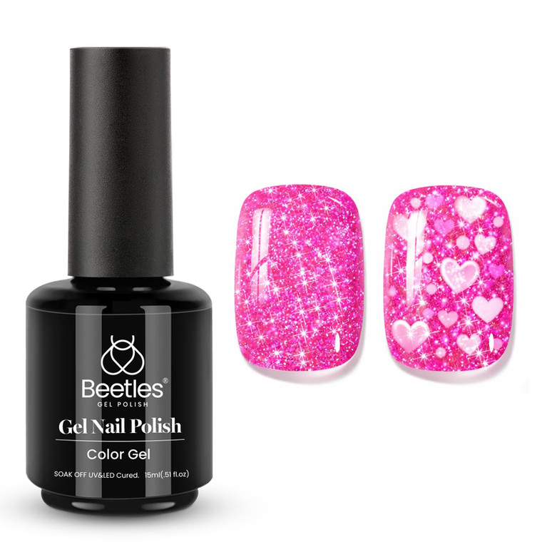 Beetles Glitter Valentines Gel Nail Polish - 15ML Hot Pink Reflective Diamond Color Soak Off Sparkle Gel UV Nail Lamp Nail Art Manicure Salon DIY at