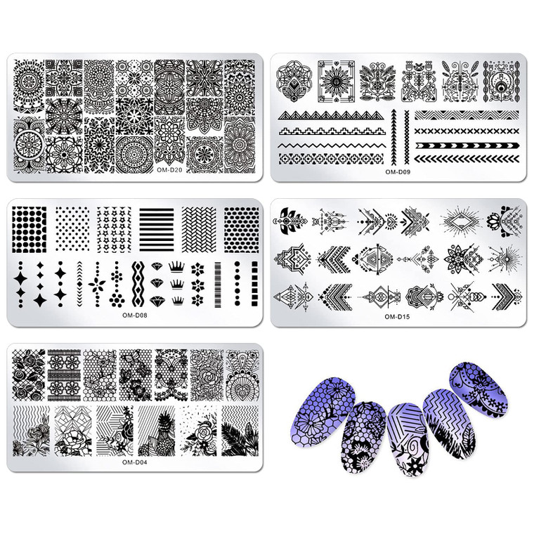 WOKOTO 5pcs Nail Stamping Plates for Nail Art Kit Lace Mandala Flower Animal Nail Image Templates Stamp Kit Design Stamp Tools Kit for Nail Art Desig