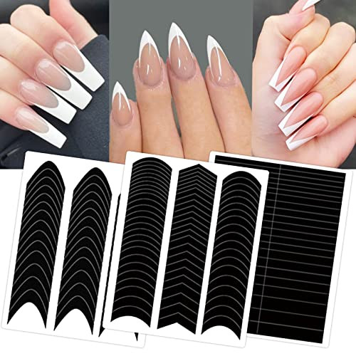 36 Sheets 1860 Pcs French Tip Nail Guides, Self-Adhesive French V-Shaped Moon Shaped Manicure Strip Stickers for Edge Auxiliary Black DIY Decoration
