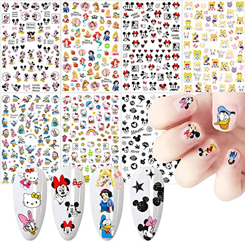 Cartoon Nail Art Stickers Cute Cartoon Nail Decals 3D Self-Adhesive Nail Art Supplies Designer Nail Stickers for Women Acrylic Nails Decoration Acces
