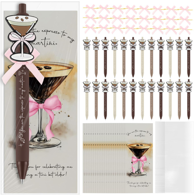 Sinload 24 Sets Espresso Martini Gifts Bulk Martini Pens with Cocktail Greeting Cards a Tini Bit Older Birthday Gifts for Women 21st 25th 30th Birthd