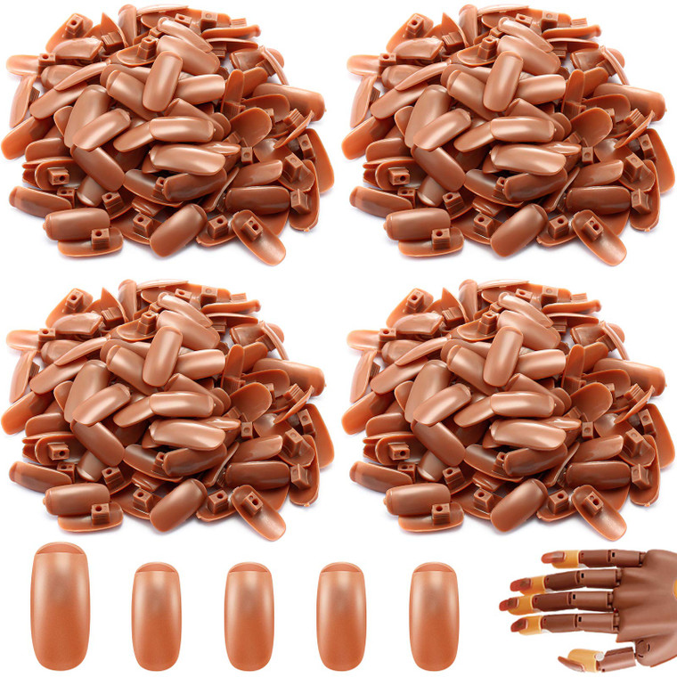 Blulu 400 Pieces Replacement Refill Nail Tips False Fake for Flexible Nail Training Hand Practice Display Manicure Supply DIY (Brown)